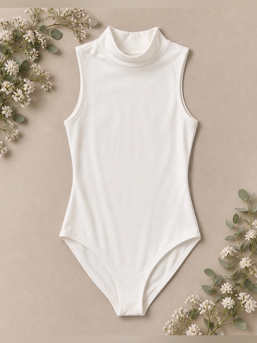 White Mock Turtleneck Bodysuit NWT Sleek Minimalist Layering Essential